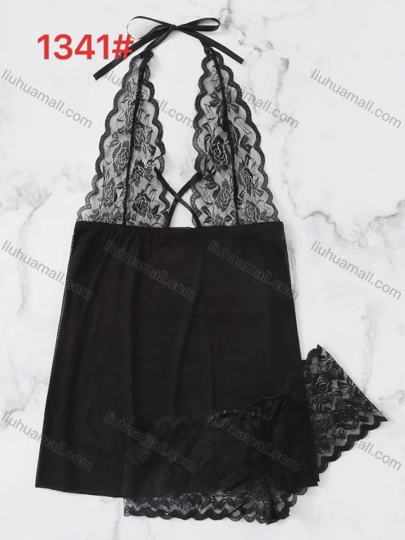 Wholesale Women's Sexy See Through Lace Applique Nightgown&Panty 2 Piece Lingerie Sets 1341#