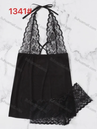 Wholesale Women's Sexy See Through Lace Applique Nightgown&Panty 2 Piece Lingerie Sets 1341#