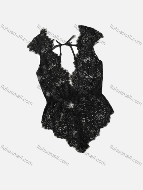 Wholesale Women's Sexy Lace Up See Through Lace One Piece Lingerie Bodysuit 1347#