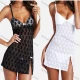Wholesale Women's Sexy See Through Lace Split Thigh Applique Bow Knot Cami Lingerie 8002# Black Clothing Wholesale Market Liuhua