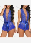 Wholesale Women's Sexy See Through Deep V Lace Tie One Piece Lingerie Bodysuit 1399# - Liuhuamall