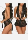 Wholesale Women's Sexy See Through Deep V Lace Tie One Piece Lingerie Bodysuit 1399# - Liuhuamall