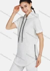 Wholesale Women's Casual Hooded Drawstring Short Sleeve Curved Hem Zipper Plain Hoodies & Pants 2-Piece Set 2221# - Liuhuamall