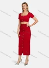 Wholesale Women's Square Neck Single Breasted Solid Crop Top&Pencil Skirt Set - Liuhuamall