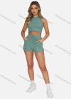 Wholesale Women's Casual Plain Round Neck Crop Tank Top & Drawstring Pockets Short 2 Piece Set 211071# - Liuhuamall