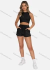 Wholesale Women's Casual Plain Round Neck Crop Tank Top & Drawstring Pockets Short 2 Piece Set 211071# - Liuhuamall