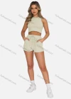 Wholesale Women's Casual Plain Round Neck Crop Tank Top & Drawstring Pockets Short 2 Piece Set 211071# - Liuhuamall