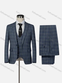 Wholesale Men's Formal Lapel Plaid One Button Blazer & Waistcoat & Pants 3-piece Suit Set, LIUHUA CLOTHING WHOLESALE