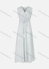 Wholesale Women's Casual Sleeveless Wrap V Neck Floral Print Maxi Tank Dress With Tie Belt - Liuhuamall