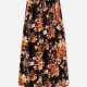 Women's Casual Allover Leaf Floral Print Elastic Waist A-line Midi Skirts Black Clothing Wholesale Market -LIUHUA