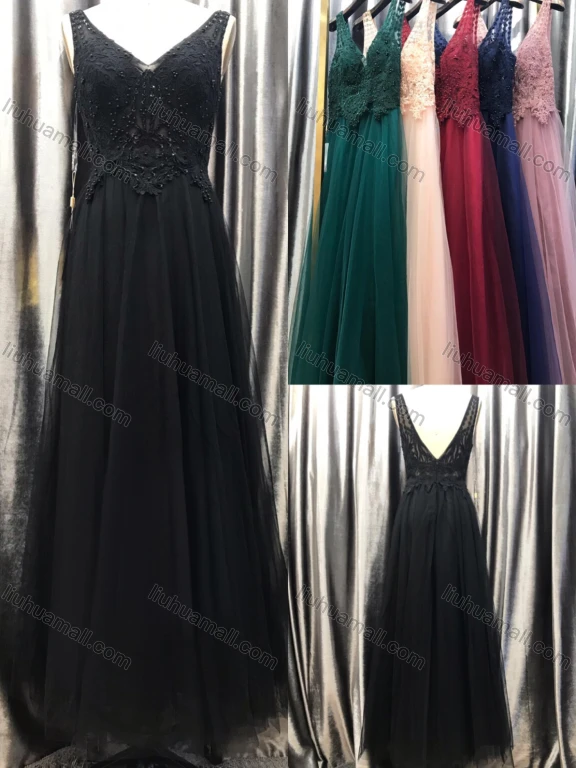 Wholesale Women's Glamorous Plain V Neck Appliques Lace Pearl Decor Maxi Bridesmaid Dress K069#