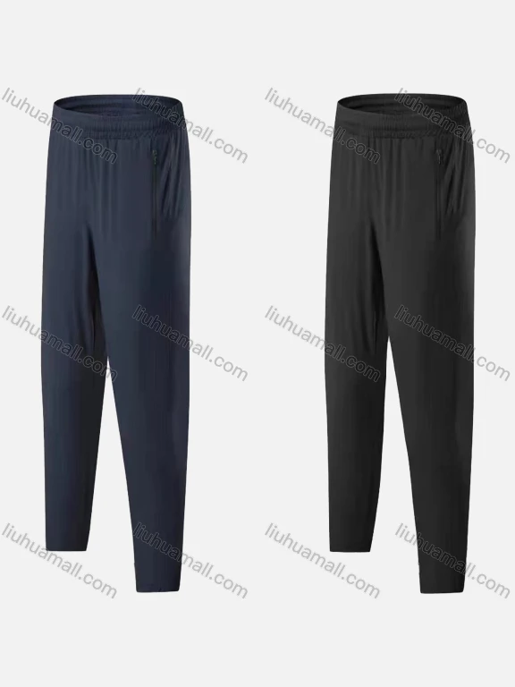 Wholesale Men's Athletic Workout Elastic Waist Plain Zipper Pockets Ankle Length Joggers MCK21902#