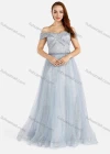 Wholesale Women's Elegant Off Shoulder Pearl Sequin Decor Floor Length Evening Dress - Liuhuamall