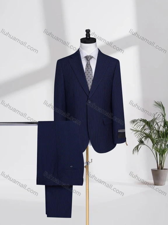 Wholesale Men's Business Lapel Single Breasted Striped Flap Pockets Blazer Jacket & Pants 2 Piece Set 18080#