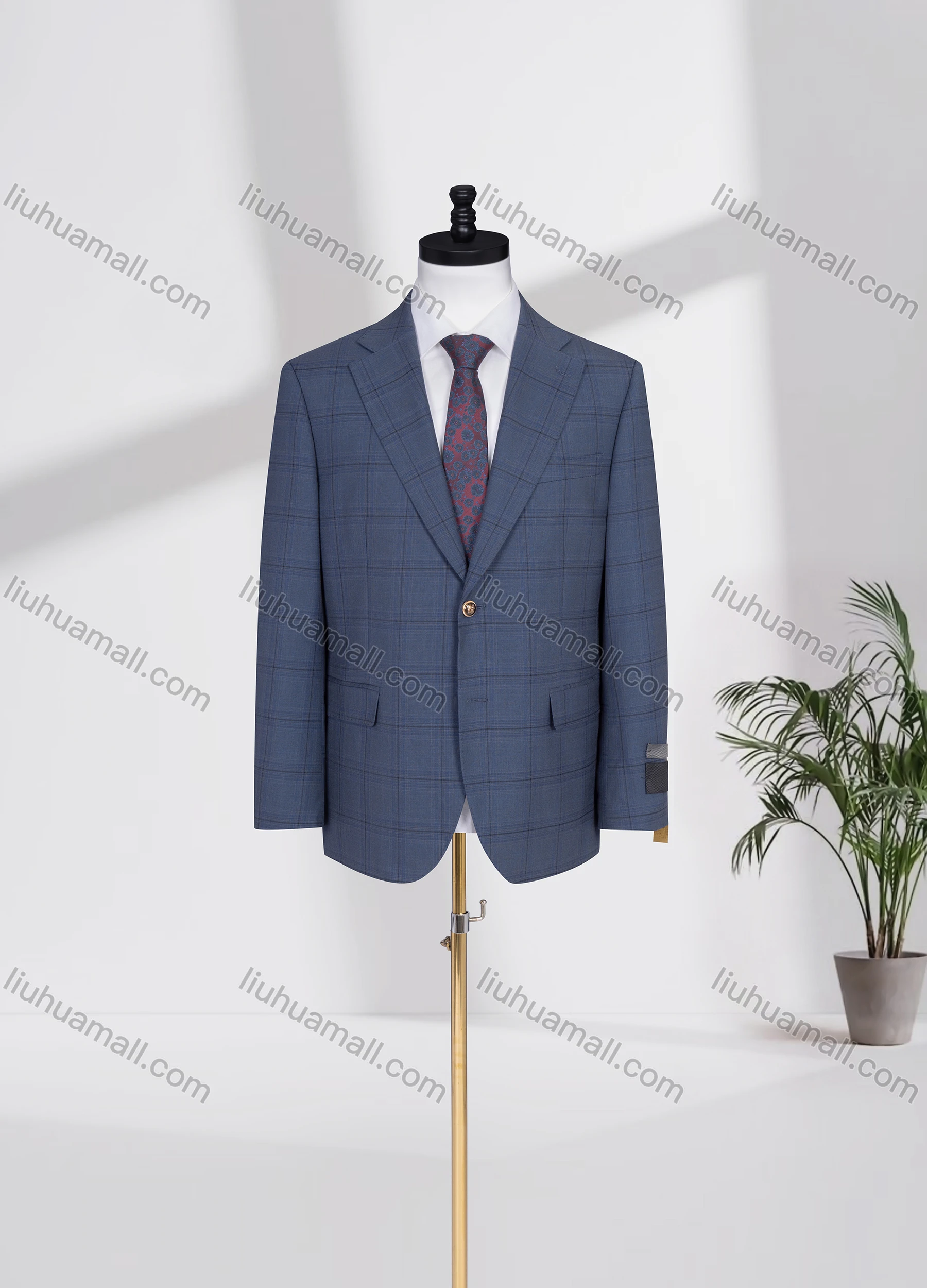 Wholesale Men's Business Lapel Single Breasted Plaid Flap Pockets Blazer Jacket 32491# - Liuhuamall