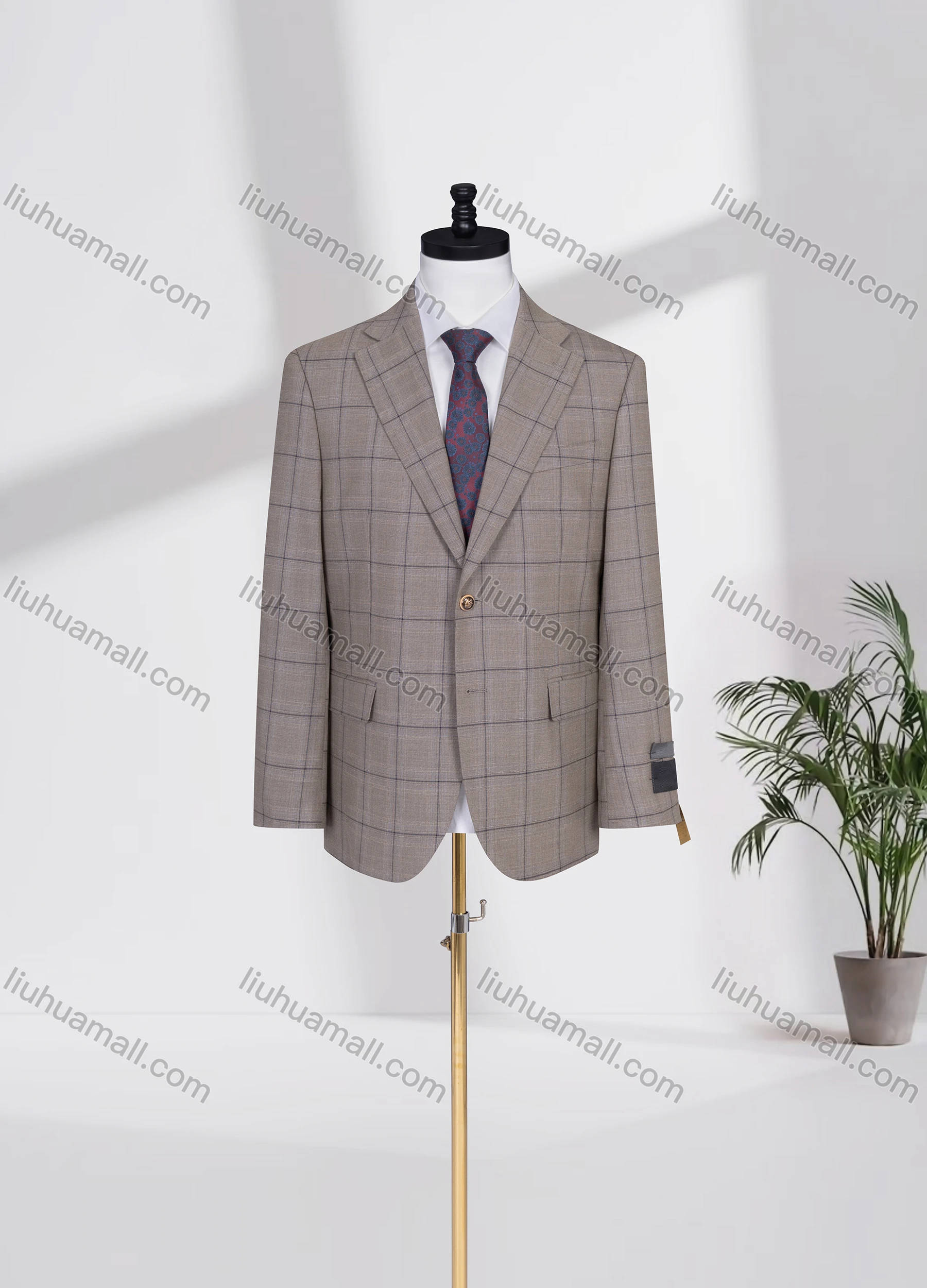 Wholesale Men's Business Lapel Single Breasted Plaid Flap Pockets Blazer Jacket 32491# - Liuhuamall