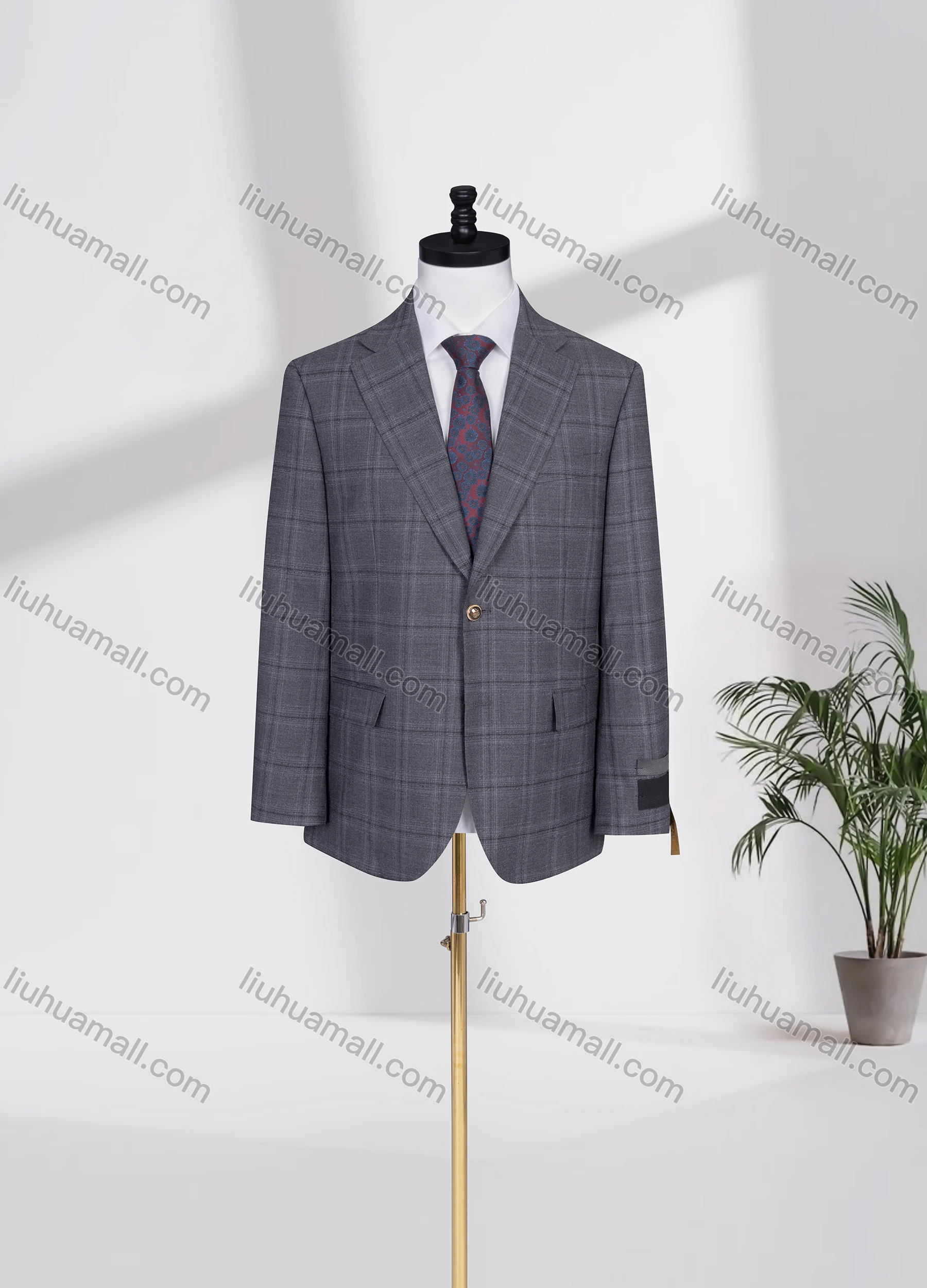 Wholesale Men's Business Lapel Single Breasted Plaid Flap Pockets Blazer Jacket 32491# - Liuhuamall