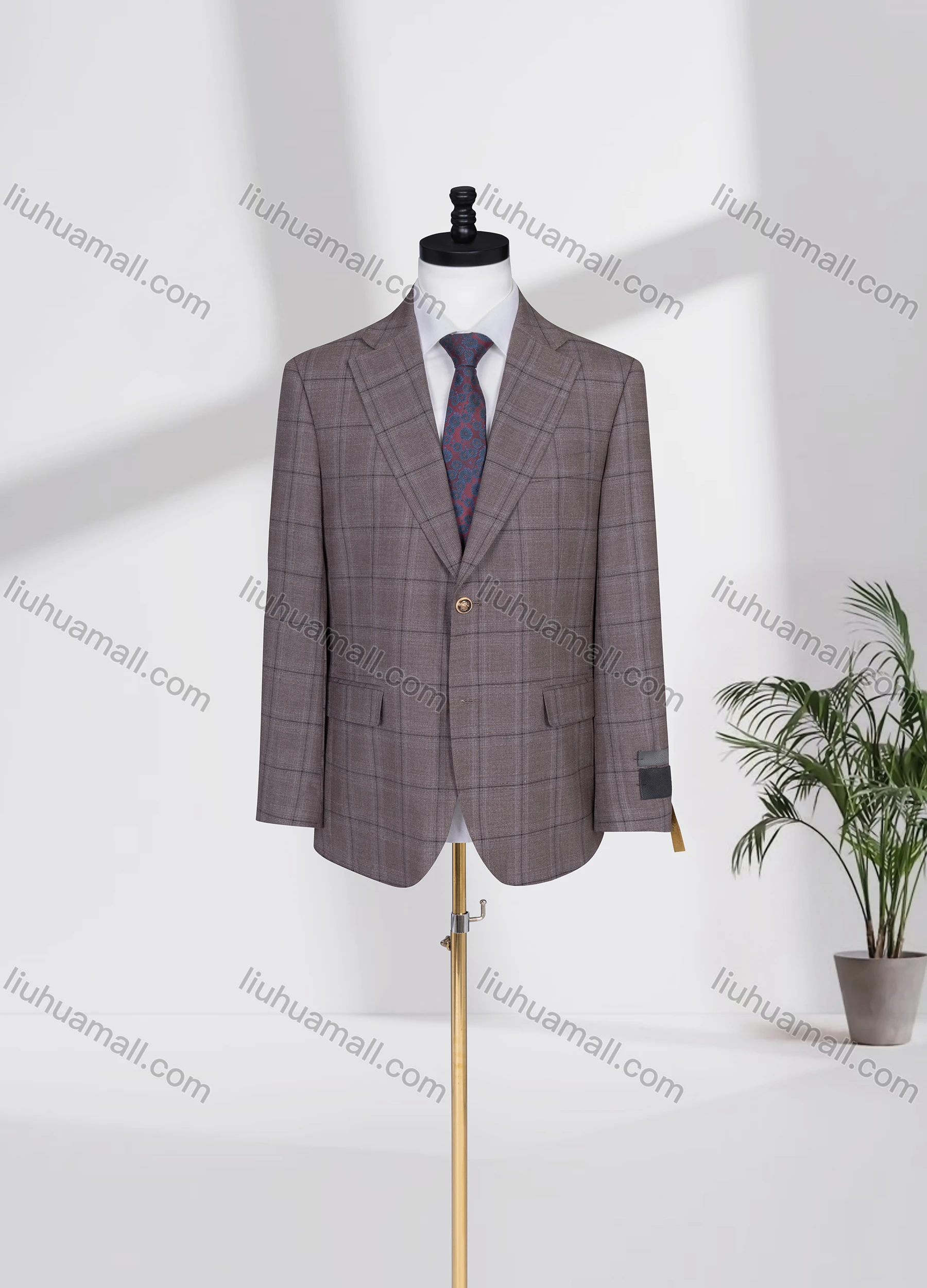 Wholesale Men's Business Lapel Single Breasted Plaid Flap Pockets Blazer Jacket 32491# - Liuhuamall