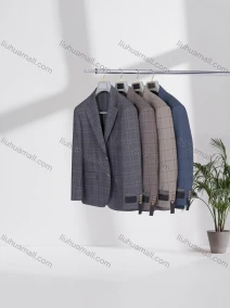 Wholesale Men's Business Lapel Single Breasted Plaid Flap Pockets Blazer Jacket 32491#, LIUHUA CLOTHING WHOLESALE