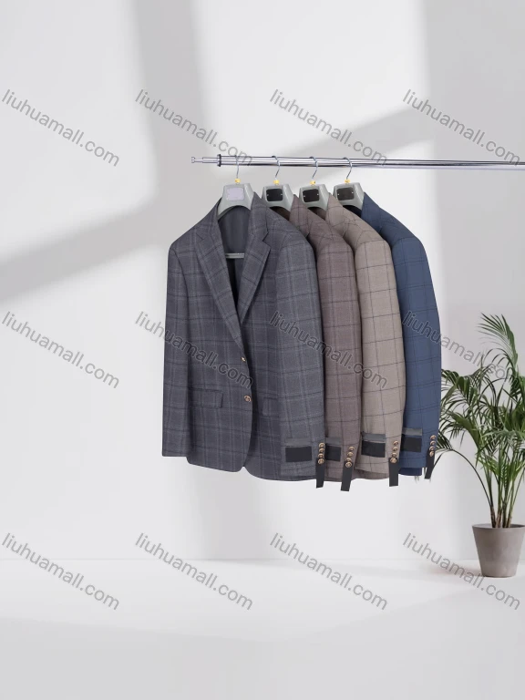 Wholesale Men's Business Lapel Single Breasted Plaid Flap Pockets Blazer Jacket 32491#