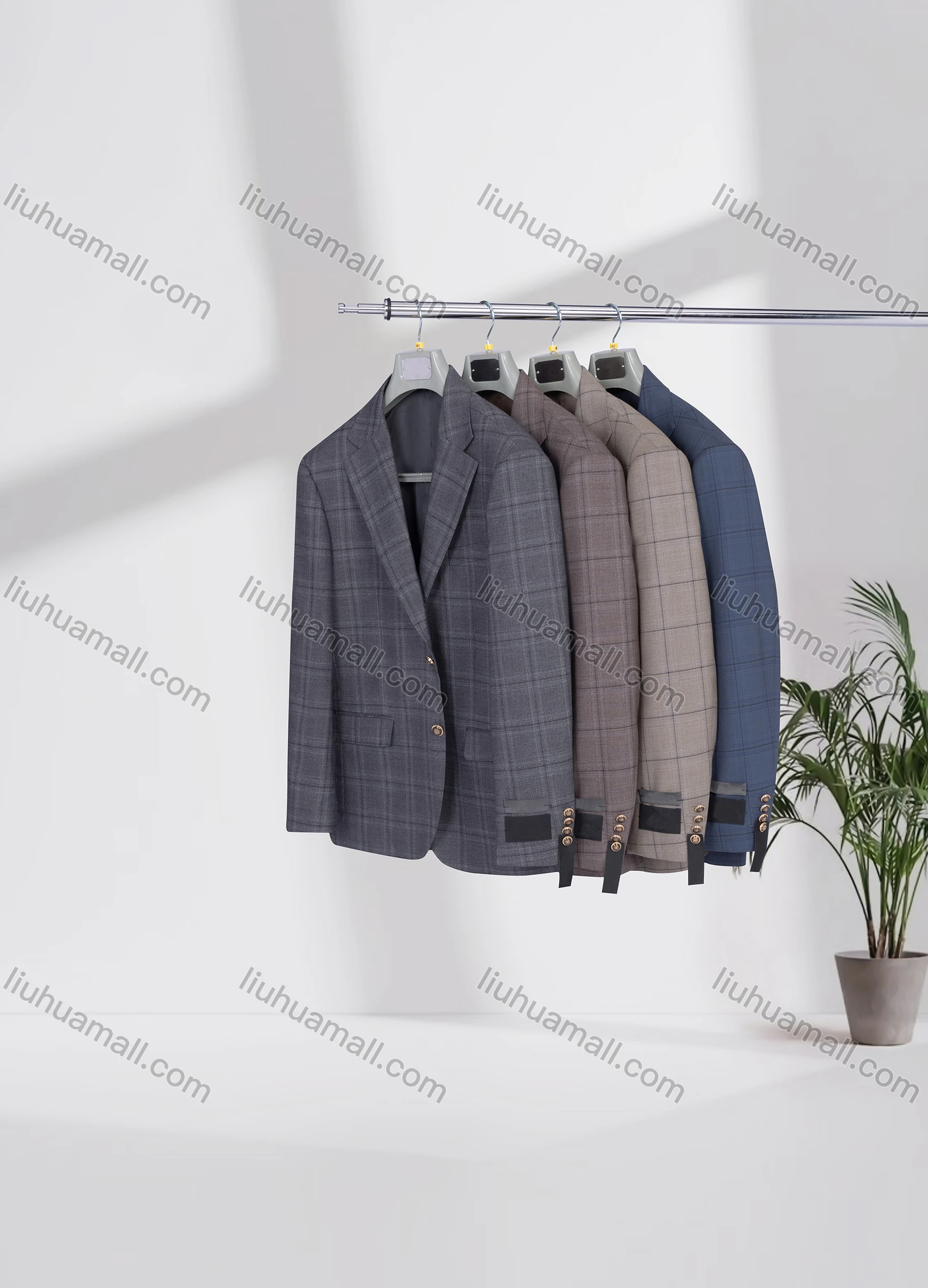 Wholesale Men's Business Lapel Single Breasted Plaid Flap Pockets Blazer Jacket 32491# - Liuhuamall