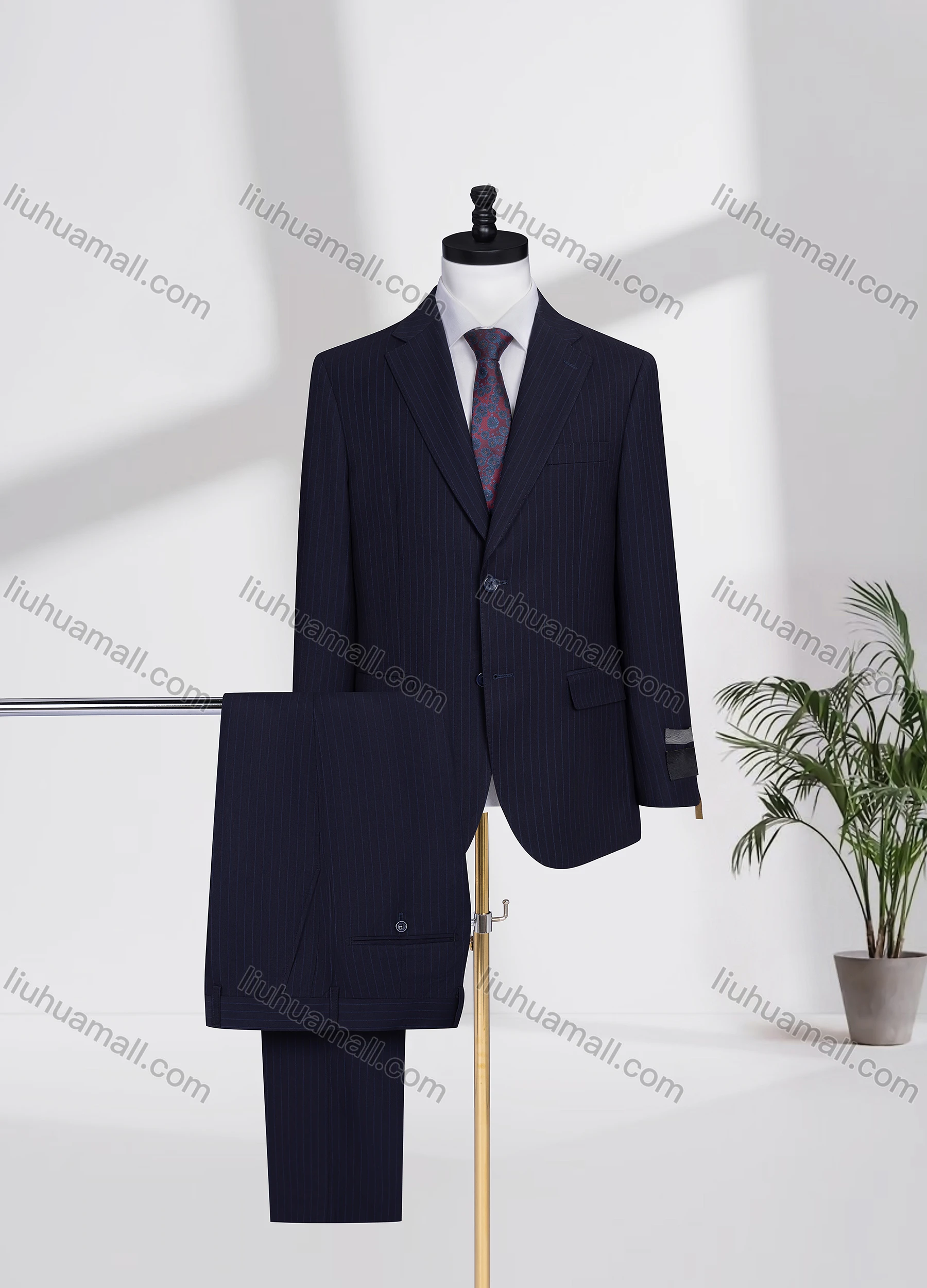 Wholesale Men's Business Lapel Single Breasted Striped Flap Pockets Blazer Jacket & Pants 2 Piece Set 727827# - Liuhuamall