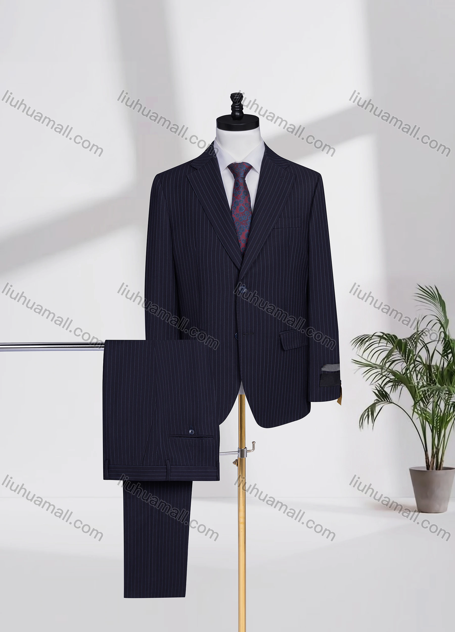Wholesale Men's Business Lapel Single Breasted Striped Flap Pockets Blazer Jacket & Pants 2 Piece Set 727827# - Liuhuamall