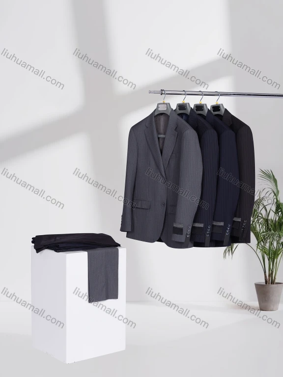 Wholesale Men's Business Lapel Single Breasted Striped Flap Pockets Blazer Jacket & Pants 2 Piece Set 727827#