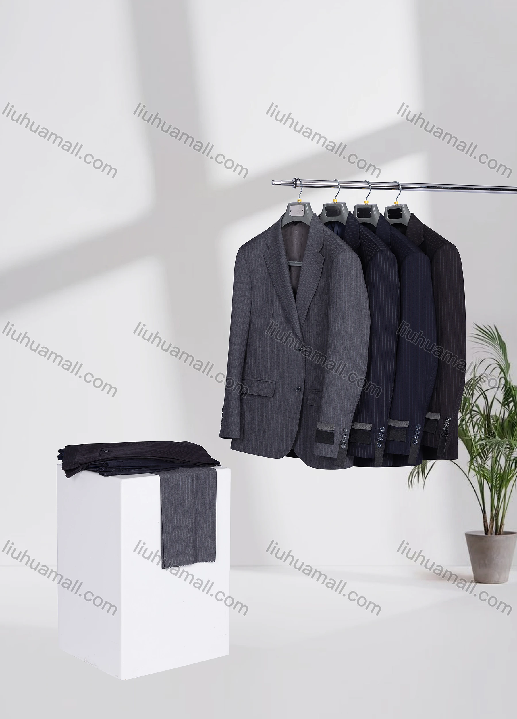 Wholesale Men's Business Lapel Single Breasted Striped Flap Pockets Blazer Jacket & Pants 2 Piece Set 727827# - Liuhuamall