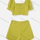 Wholesale Women's Casual Short Sleeve Ruched Crop Tops & Eyelet Embroidery Shorts 2 Piece Sets Green Clothing Wholesale Market Liuhua