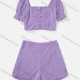 Wholesale Women's Casual Short Sleeve Ruched Crop Tops & Eyelet Embroidery Shorts 2 Piece Sets Purple Clothing Wholesale Market Liuhua