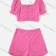 Wholesale Women's Casual Short Sleeve Ruched Crop Tops & Eyelet Embroidery Shorts 2 Piece Sets Rose Red Clothing Wholesale Market Liuhua