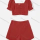 Wholesale Women's Casual Short Sleeve Ruched Crop Tops & Eyelet Embroidery Shorts 2 Piece Sets Red Clothing Wholesale Market Liuhua