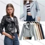 Wholesale Women's Fashion Lapel Slim Fit Plain Zipper Pockets Leather Biker Crop Jacket With Belt preview