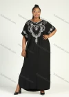 Wholesale Women's African Plus Size Vintage Round Neck Robe Batwing Sleeve Floral Embroidery Plain Kaftan Dress - Liuhuamall