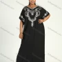 Wholesale Women's African Plus Size Vintage Round Neck Robe Batwing Sleeve Floral Embroidery Plain Kaftan Dress preview