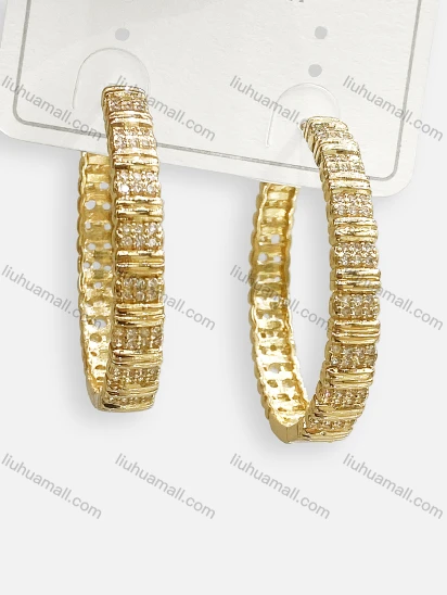 Wholesale Fashionable Copper Rhinestone Gold Plated Hoop Hypoallergenic Earrings
