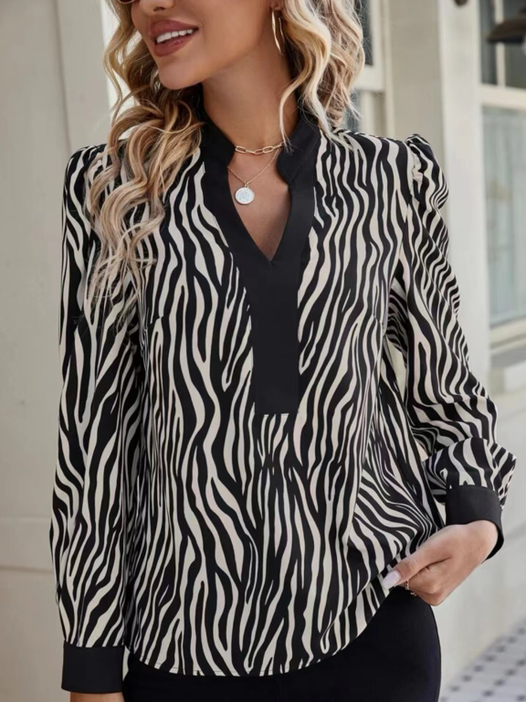 Women's Casual Zebra Print Long Sleeve Blouse, Clothing Wholesale Market -LIUHUA, blouses