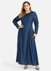 Wholesale Women's Plus Size Causal Round Neck Pleated Denim Maxi Dress - Liuhuamall