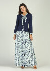 Wholesale Women's Tie Neck Art Print Splicing Slim Fit Maxi Dress - Liuhuamall