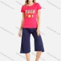 Wholesale Women's Lounge Letters Cartoon Graphic T-shirt & Plain Capris Pants Two-Piece Homewear Sets preview