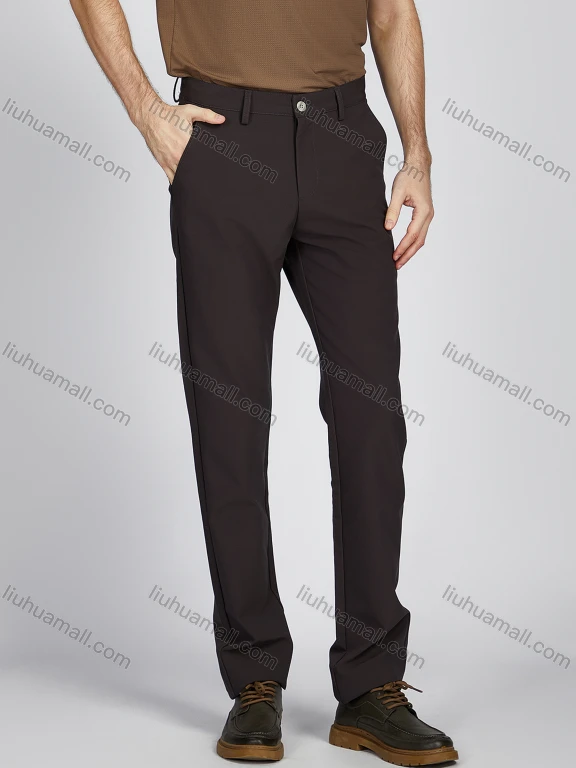Wholesale Men's Casual Patch Pocket Plain Button Closure Straight Leg Pants