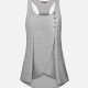 Women's Sports Quick Dry Wrap Hem Button Decor Asymmetrical Hem Racerback Tank Top Gray Clothing Wholesale Market -LIUHUA