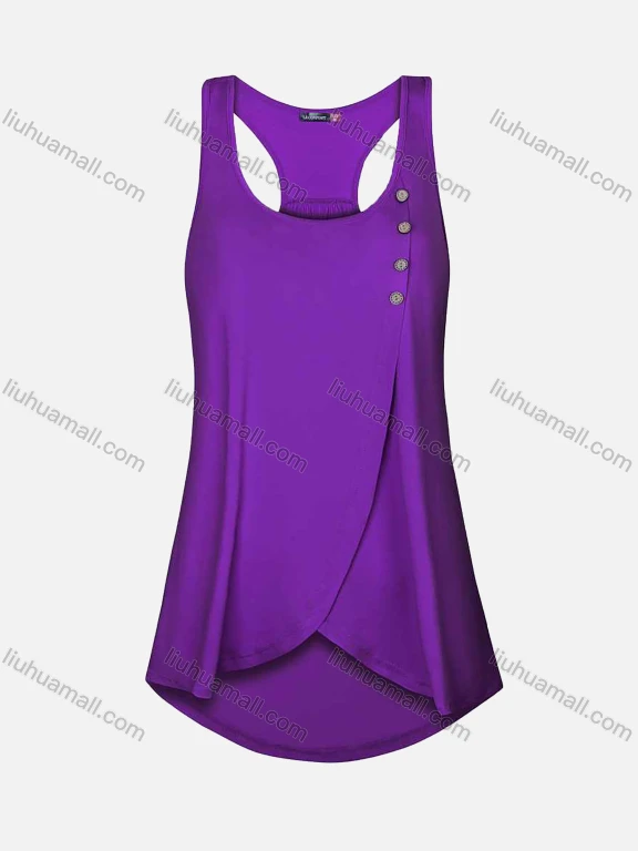 Wholesale Women's Sports Quick Dry Wrap Hem Button Decor Asymmetrical Hem Racerback Tank Top