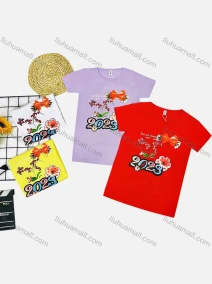 Wholesale Girl's Casual Floral Print Round Neck Short Sleeve Tee, LIUHUA CLOTHING WHOLESALE