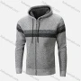 Wholesale Men's Casual Long Sleeve Striped Zipper Chunky Knit Drawstring Hooded Jacket preview