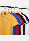 Wholesale Unisex Casual Slim Fit Short Sleeve Striped Trim Button Front Polo Shirts - Liuhuamall
