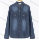 Wholesale Women's Casual Plain Long Sleeve Button Down Flap Pockets Distressed Denim Shirt Dark Blue Clothing Wholesale Market Liuhua