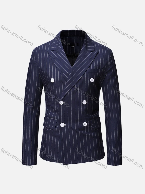 Wholesale Men's Formal & Casual Striped Double Breasted Lapel Patch Pocket Suit Jacket