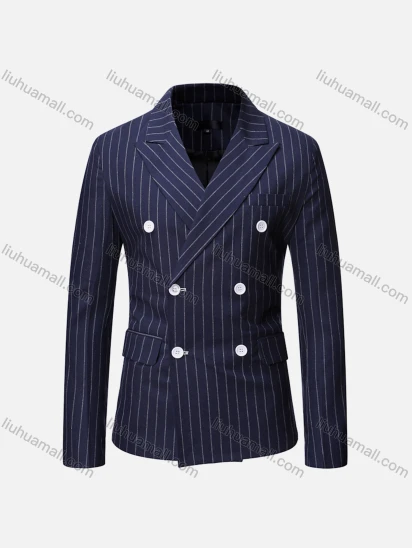 Wholesale Men's Formal & Casual Striped Double Breasted Lapel Patch Pocket Suit Jacket